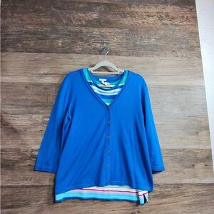 Talbots Blue Button-Up Blouse with Striped Layer